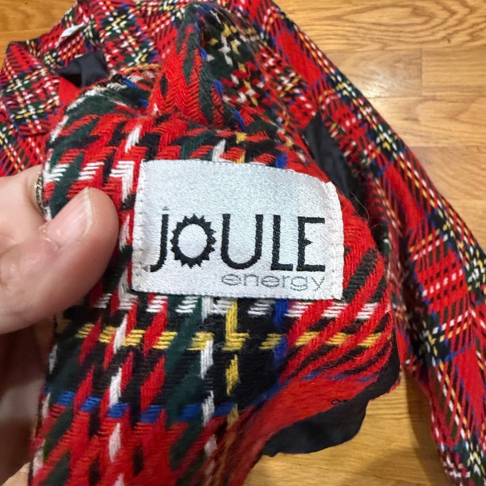 Vintage Joule Energy Red Plaid Wool Blend Blazer Jacket Size 13-14 Bulgaria - Picture 5 of 7